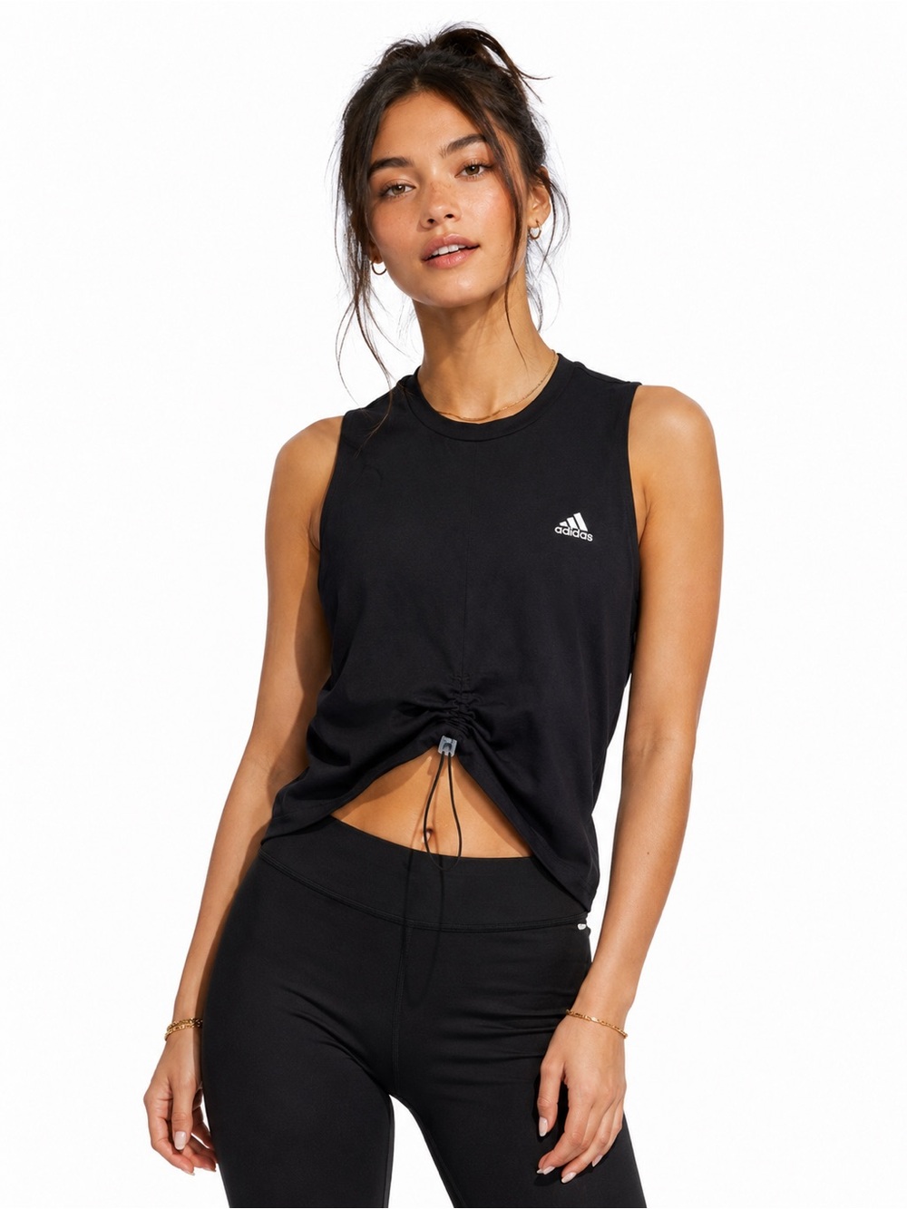 NWT adidas Sleeveless Tank Adjustable Cinching Drawcord Crop Black Small